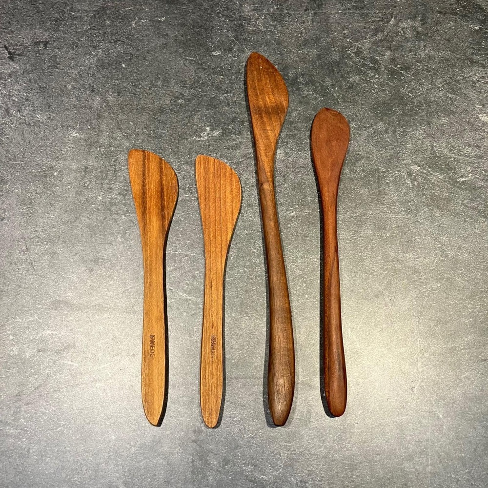 Vintage Swedish Teak Wood Butter Spreader Knife Set 4pc Mid Century Modern Swede